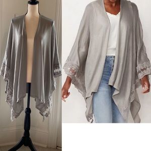 Lauren Conrad cardigan an open front lace trimmed one size soft gray cardigan